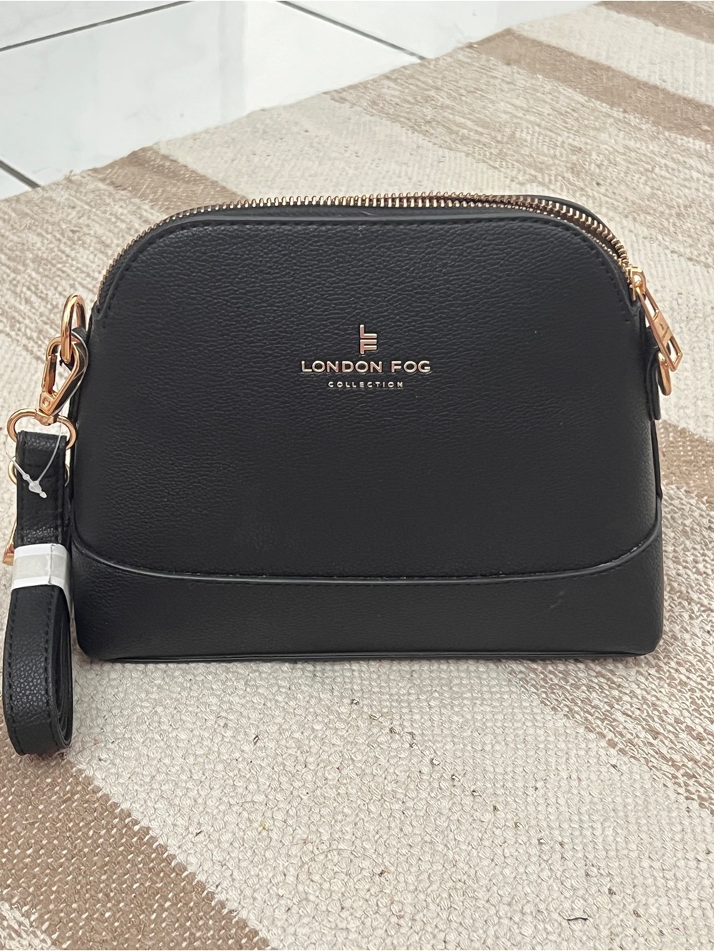 London Fog Black Leather Crossbody with Gold Hardware